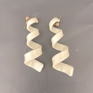 White Swirl Plastic Dangling Earrings